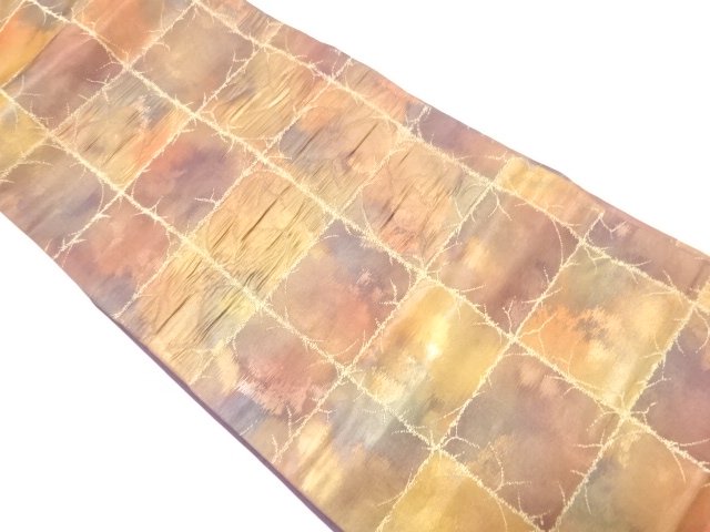JAPANESE KIMONO / CHECKERED PATTERN WOVEN NAGOYA OBI